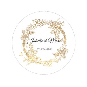Etiquette adhésive - Rond floral doré (lot de 24 étiquettes)