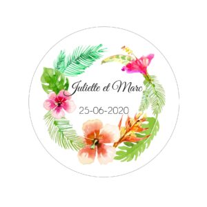 Etiquette adhésive - Rond floral tropical (lot de 24 étiquettes)