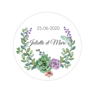 Etiquette adhésive - Cadre rond succulente ( lot de 24 étiquettes )