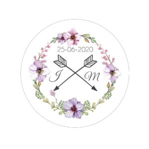 Etiquette adhésive – Cadre rond floral parme ( lot de 24 étiquettes )