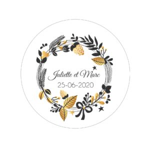 Etiquette adhésive – Cadre rond fleuri ( lot de 24 étiquettes )