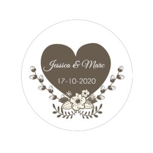 Etiquette adhésive – Cœur et fleur ( lot de 24 étiquettes )