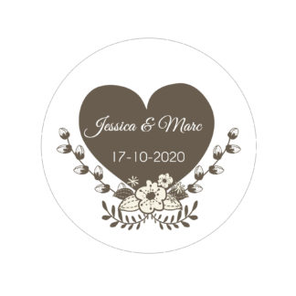 Etiquette adhésive – Cœur et fleur ( lot de 24 étiquettes )