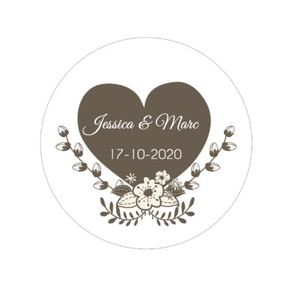 Etiquette adhésive – Cœur et fleur ( lot de 24 étiquettes )
