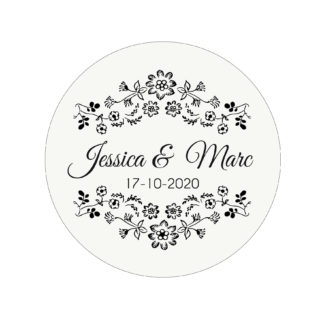 Étiquette adhésive – Fleur doodle noire ( lot de 24 étiquettes )