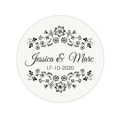 Étiquette adhésive – Fleur doodle noire ( lot de 24 étiquettes )