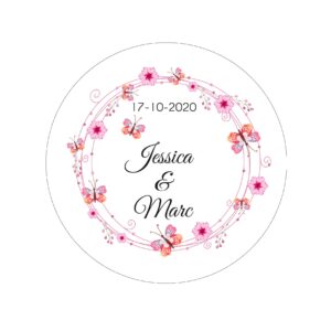 Étiquette adhésive – Petite fleur et papillon ( lot de 24 étiquettes )