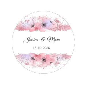 Étiquette adhésive – Fleur rose et violet ( lot de 24 étiquettes )