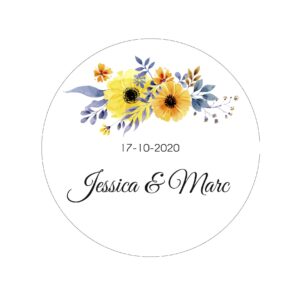Étiquette adhésive – Fleurs champêtres jaunes  ( lot de 24 étiquettes )