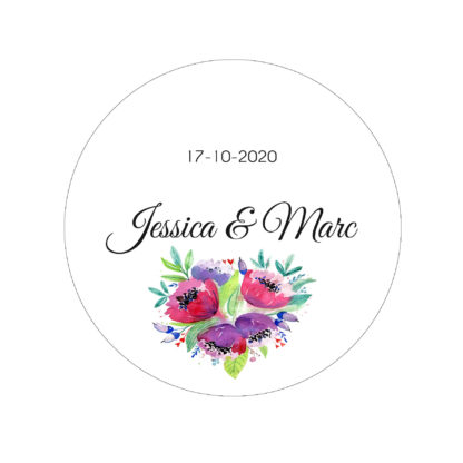Étiquette adhésive – Fleurs champêtres violettes et roses ( lot de 24 étiquettes )