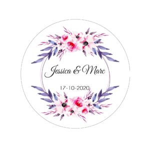Étiquette adhésive – Couronne fleuri élégante ( lot de 24 étiquettes )