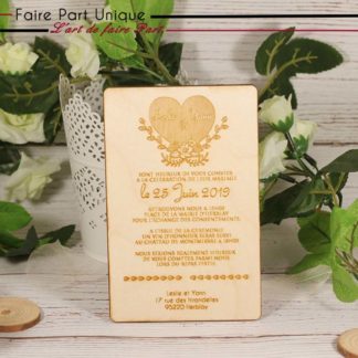 Échantillon faire-part en bois - Cœur
