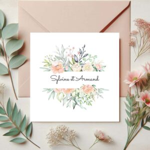 faire part de mariage floral printanier avec fleurs aquarelle pastel, design nature et élégant