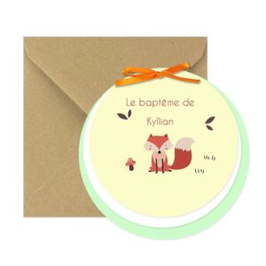 Faire-part de baptême rond "Dans les bois"