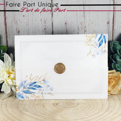 Faire-part parchemin - Ambiance bleu et or – Image 2