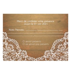 Carte RSVP - Dentelle et fond bois