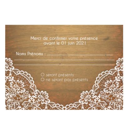 Carte RSVP - Dentelle et fond bois