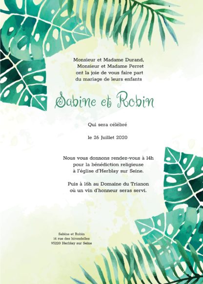 Faire-part de mariage - Ambiance tropicale – Image 2
