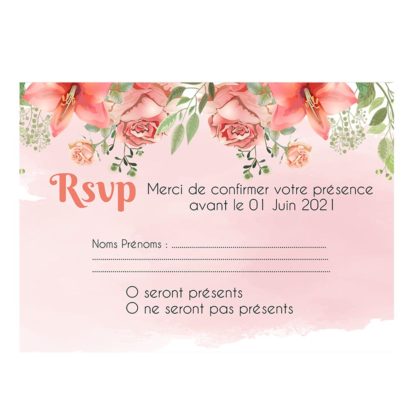 Carte RSVP - Floral rose aquarelle