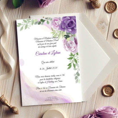 Faire-part de mariage - Floral aquarelle violet