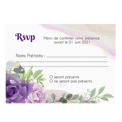Carte RSVP - Floral aquarelle violet