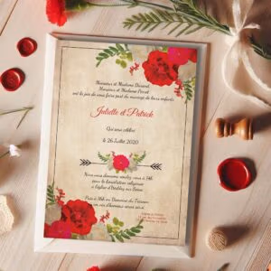 Faire-part de mariage - Champêtre vintage rouge