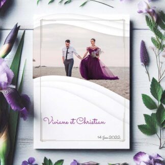 faire part de mariage moderne et chic avec photo et fond blanc élégant, design sobre et raffiné
