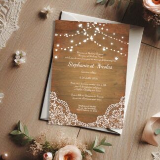 faire part mariage dentelle et bois