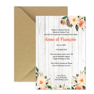 Faire-part magnet - Floral et plume