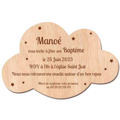 Faire-part en bois découpe nuage