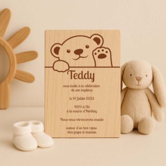 Faire-part en bois petit ourson
