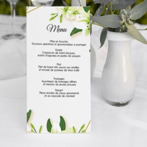 Carte menu - Lys blanc
