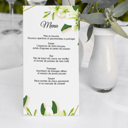 Carte menu - Lys blanc