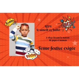 Faire-part de baptême magnet comics