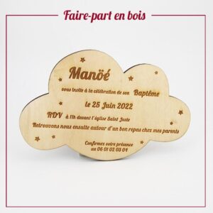 Faire-part de baptême en bois