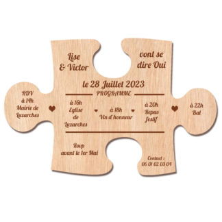 Faire part Original en bois puzzle pour mariage - Dragées Anahita