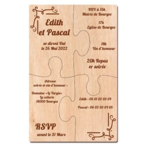 Faire-part puzzle en bois - 4 pièces