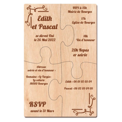 Faire-part puzzle en bois - 4 pièces