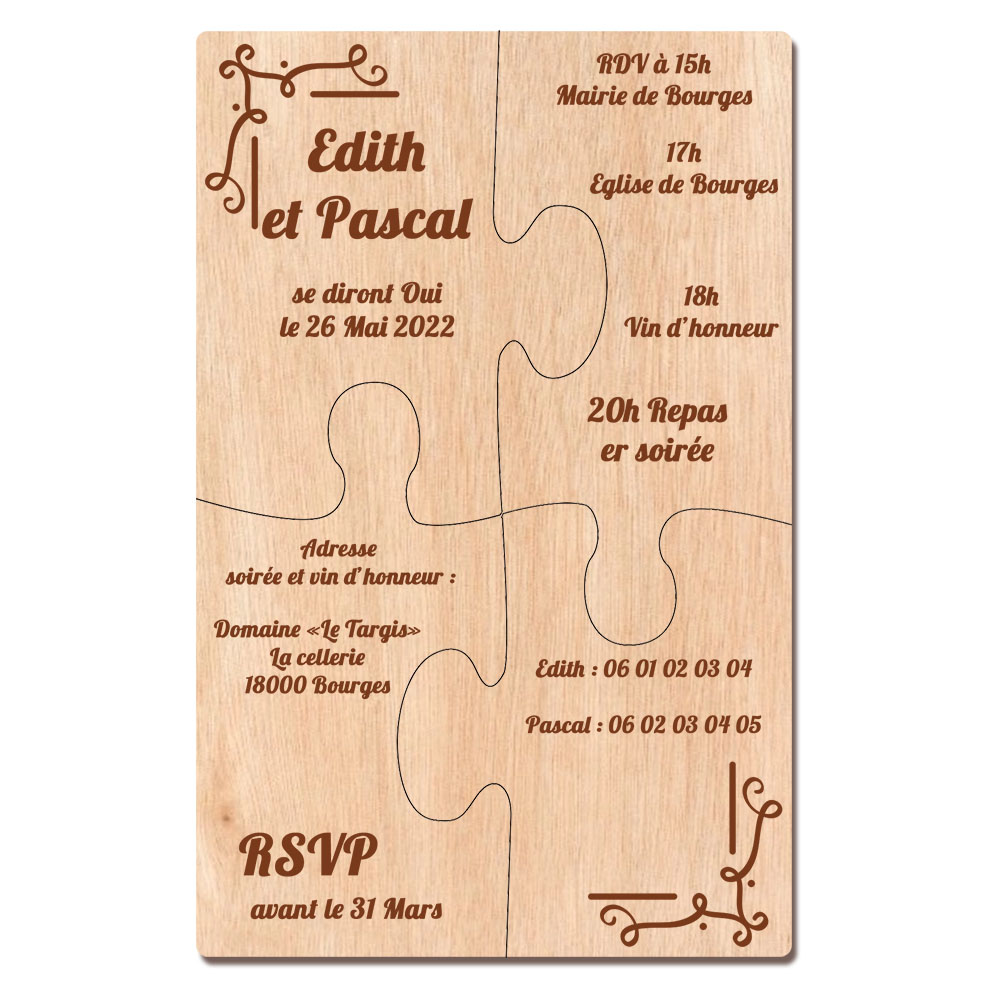 Invitation puzzle et invitation puzzle Baptême en bois !