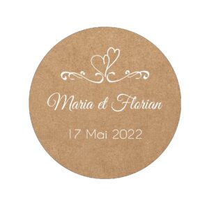 Etiquette adhésive - Fond kraft et coeur blanc ( lot de 24 étiquettes )