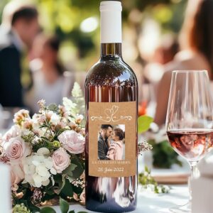Etiquette bouteille de vin - Fond kraft et coeur blanc ( vendu par 4 )