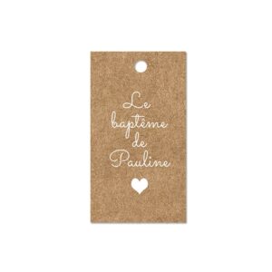 Etiquette à dragée - Kraft et coeur blanc
