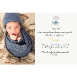 Faire-part de baptême magnet - Little elefun
