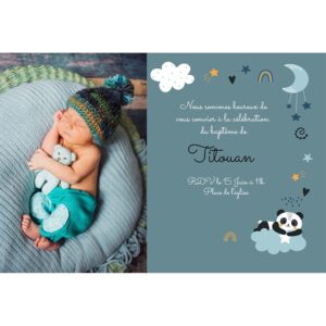 Faire-part de baptême magnet - "Little pandadidou"