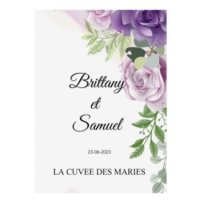 Etiquette bouteille de vin - Floral aquarelle violet (vendu par 4) – Image 2