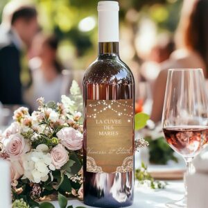 Etiquette bouteille de vin - Dentelle et fond bois