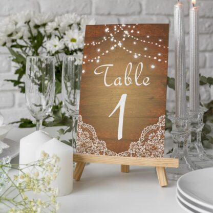 Numéro de table - Dentelle et fond bois