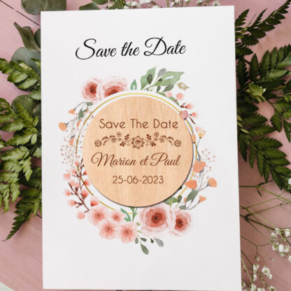 Save the date en bois - magnet en bois - modèle 13 - Petite fleur