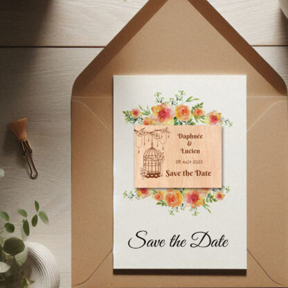 Save the date en bois - Cage à oiseau