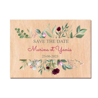 Save the date en bois - Fleurs champêtres – Image 2